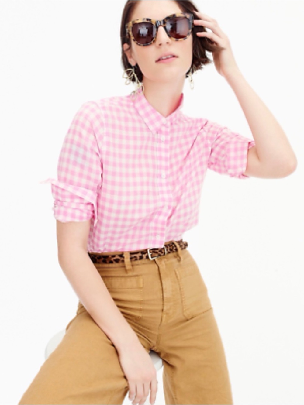 J.Crew Women’s Classic Fit Pink Gingham Button Down Shirt Size 2 Cotton